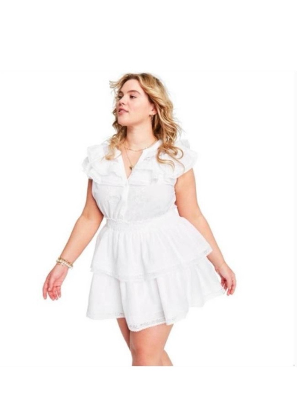 LoveShackFancy White Ruffled Tiered Mini Dress